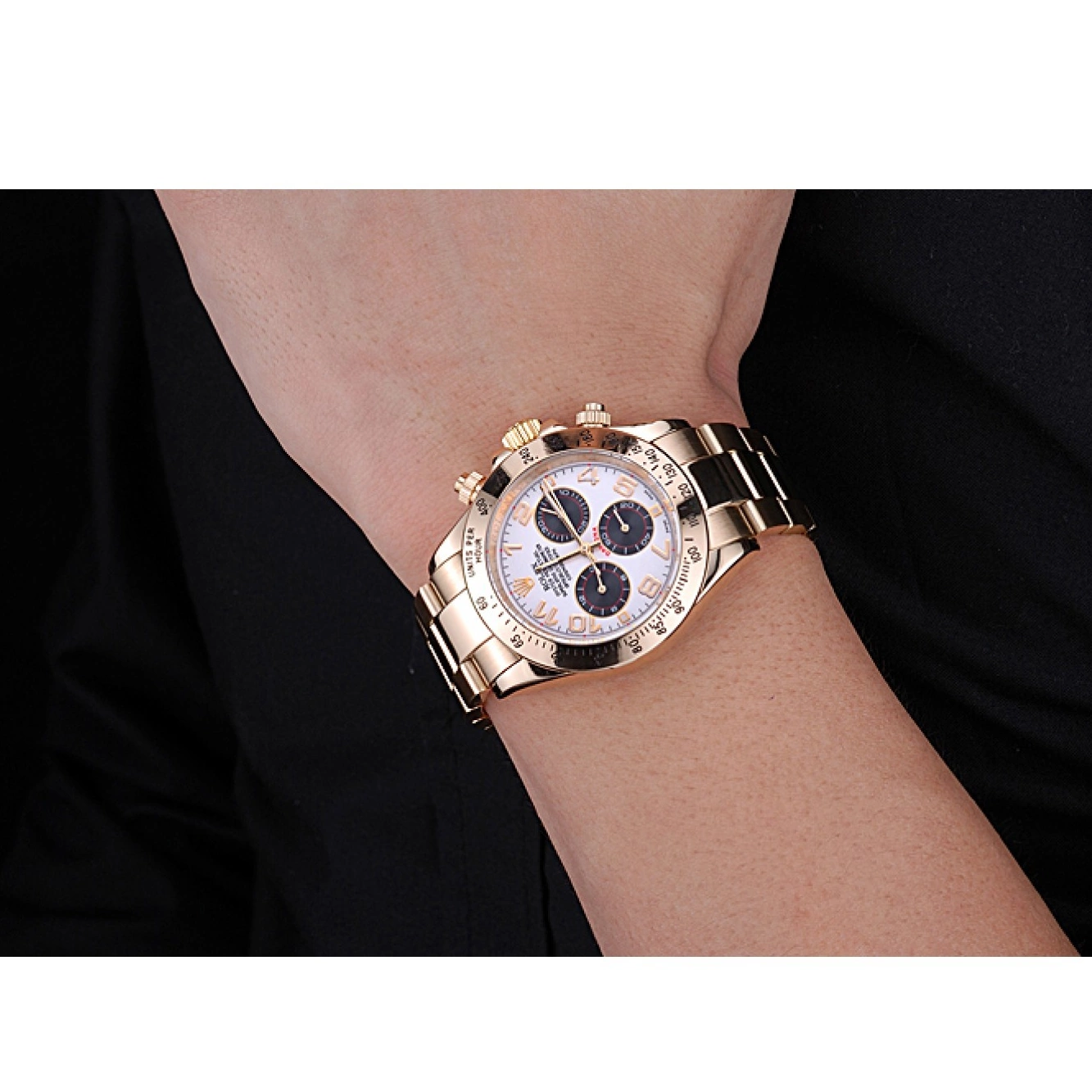Good copy rolex watches White Rolex Black Daytona Cosmograph Gold 622548 Subdials with Bracelet 0520